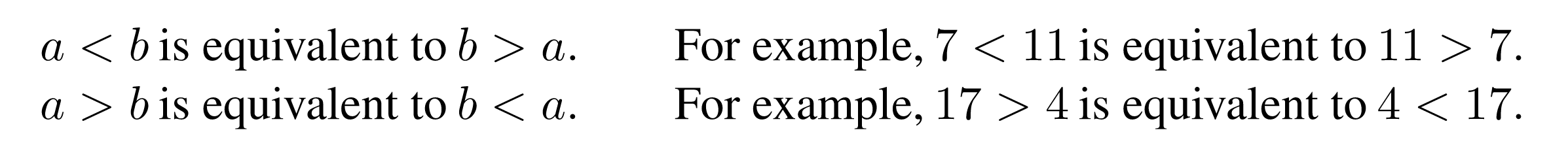 "7 is less than 11" equivalent to "11 is greater than 7"